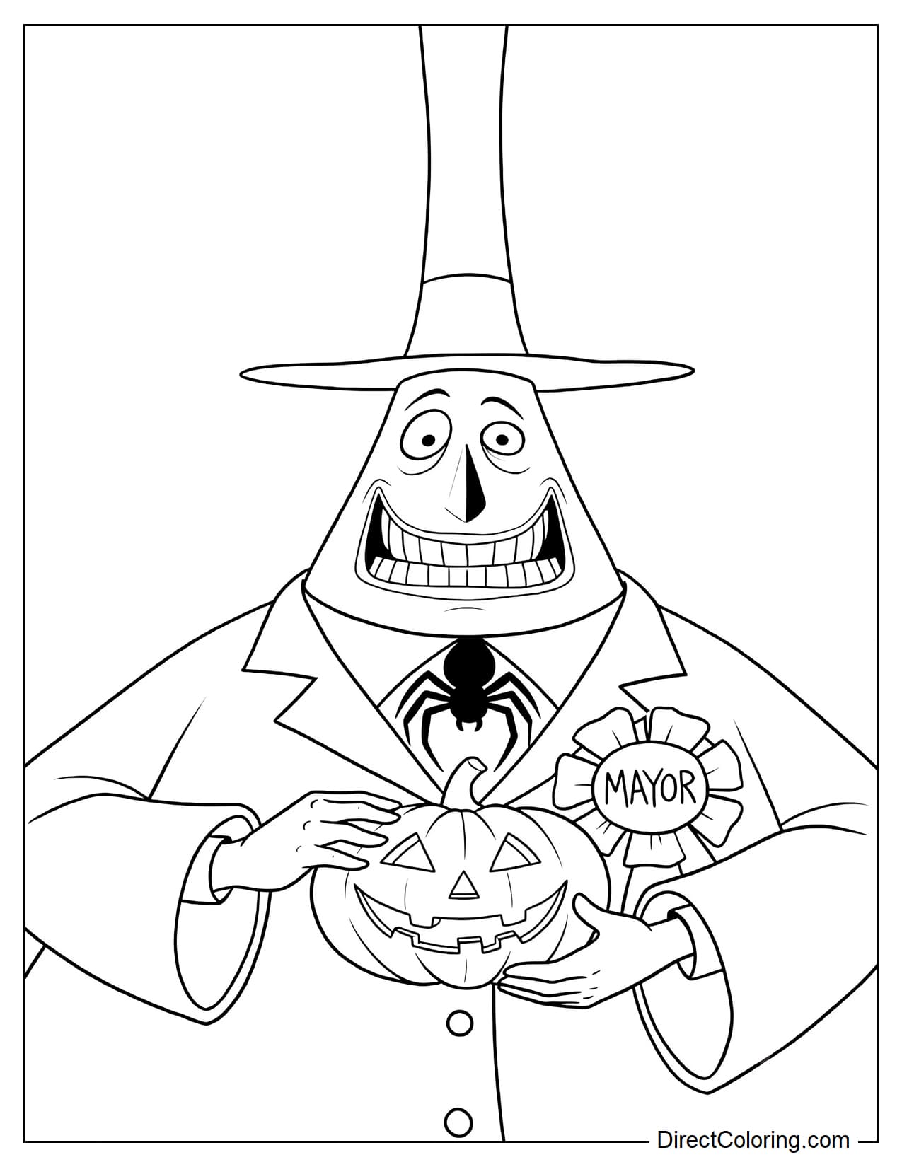 The Mayor of Halloween Town holding a small pumpkin with both hands while wearing his signature tall hat.