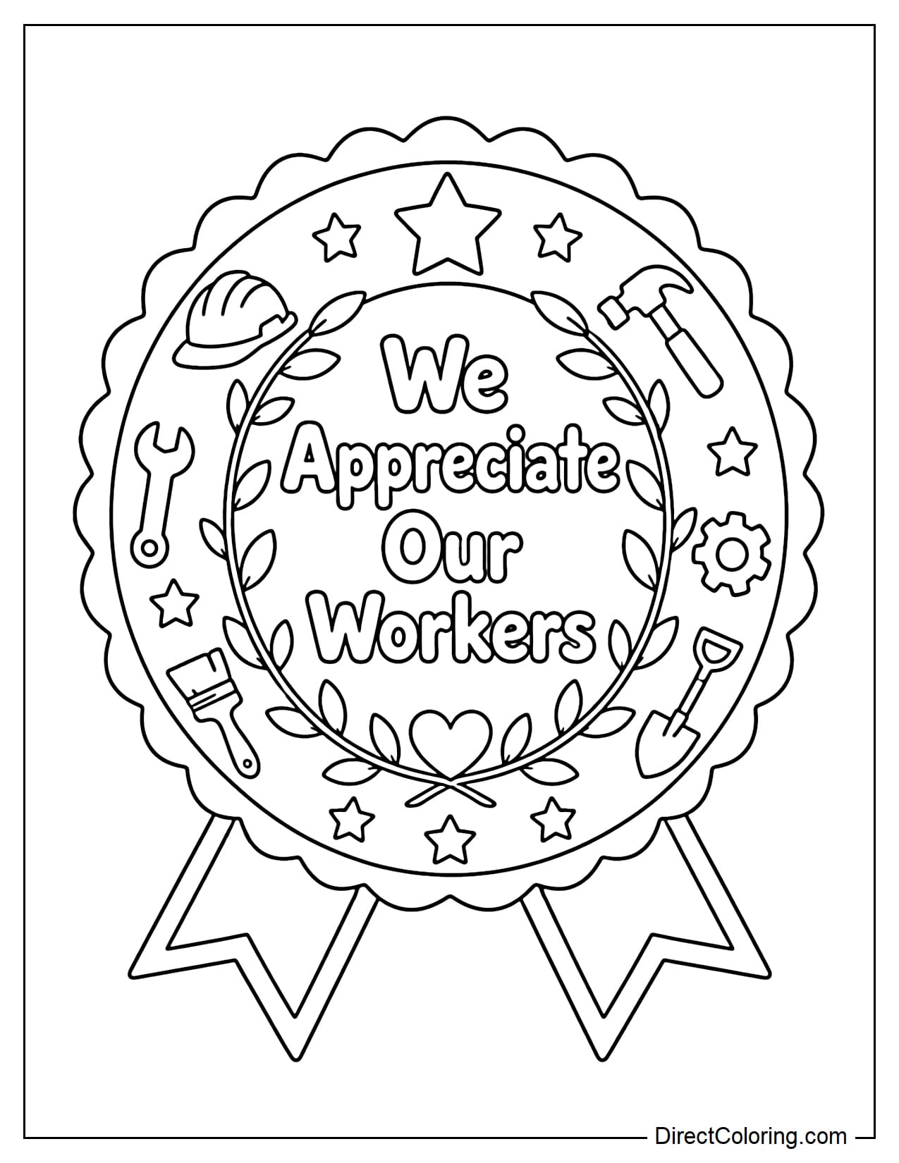 A large circular badge with the words 