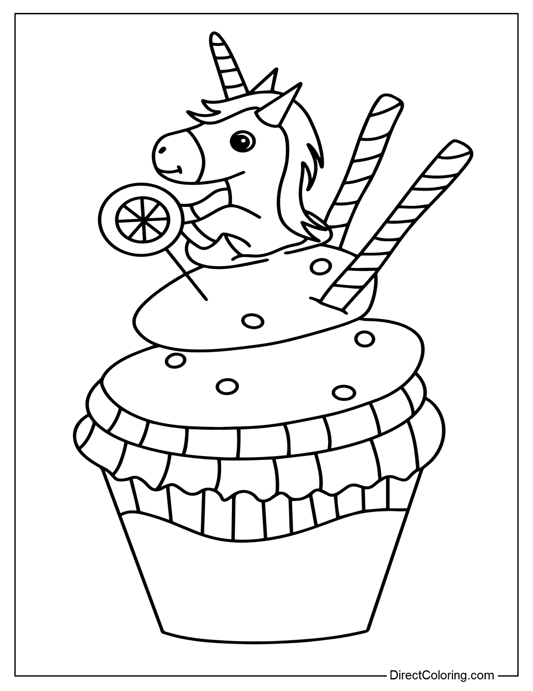 Coloring Page of Unicorn Cupcake