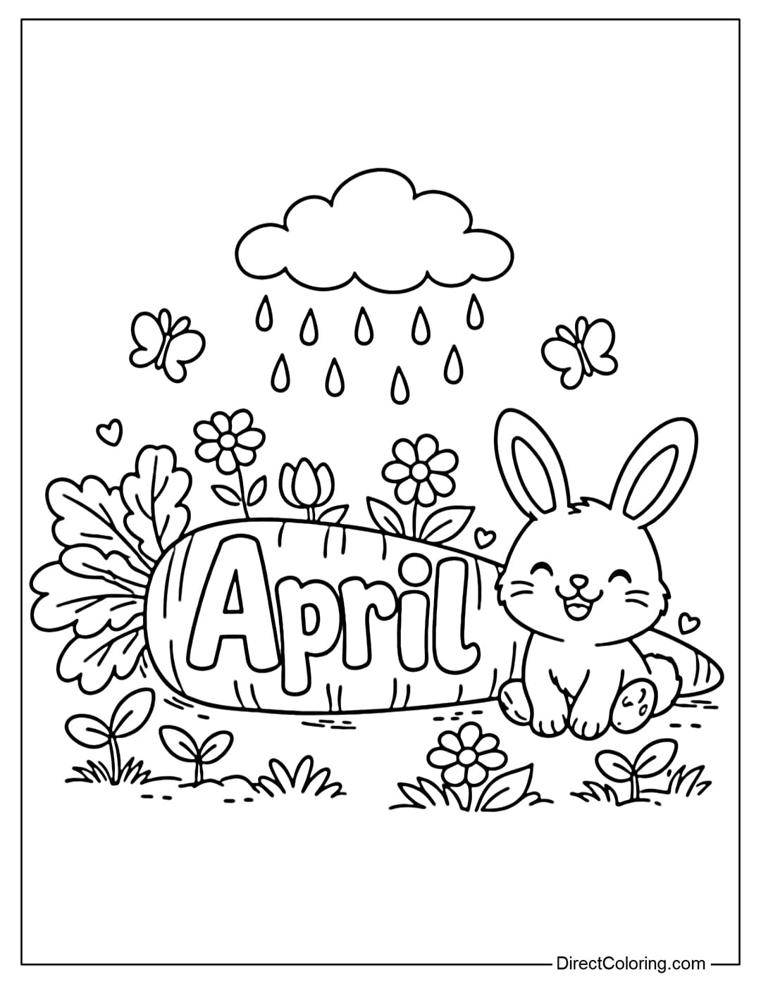 A coloring page with the word 