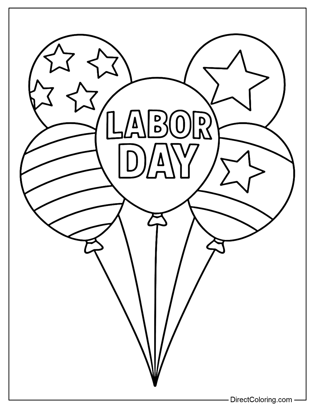 Coloring page of a bunch of balloons with the words 