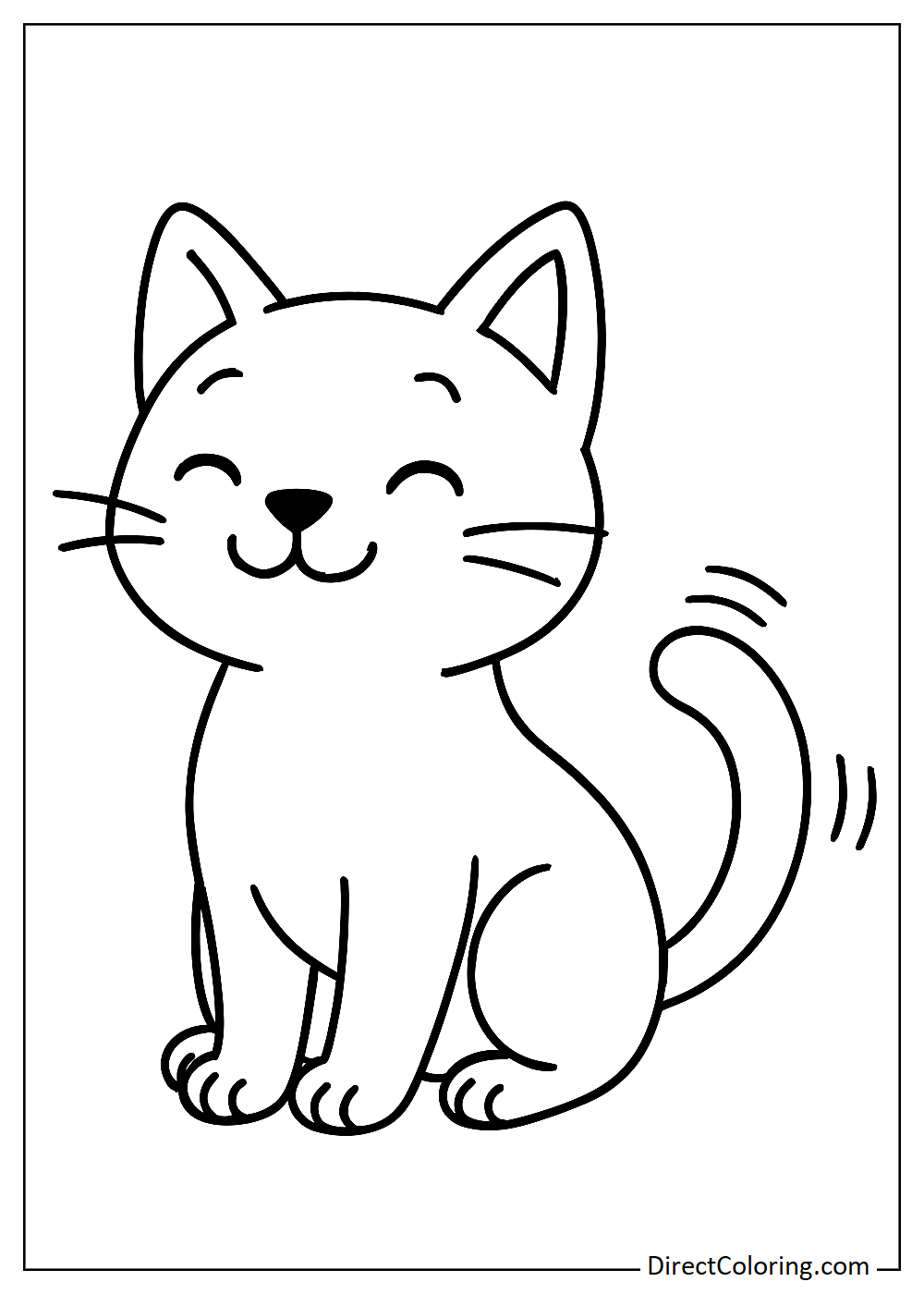 Happy cat sitting and wagging its tail coloring page