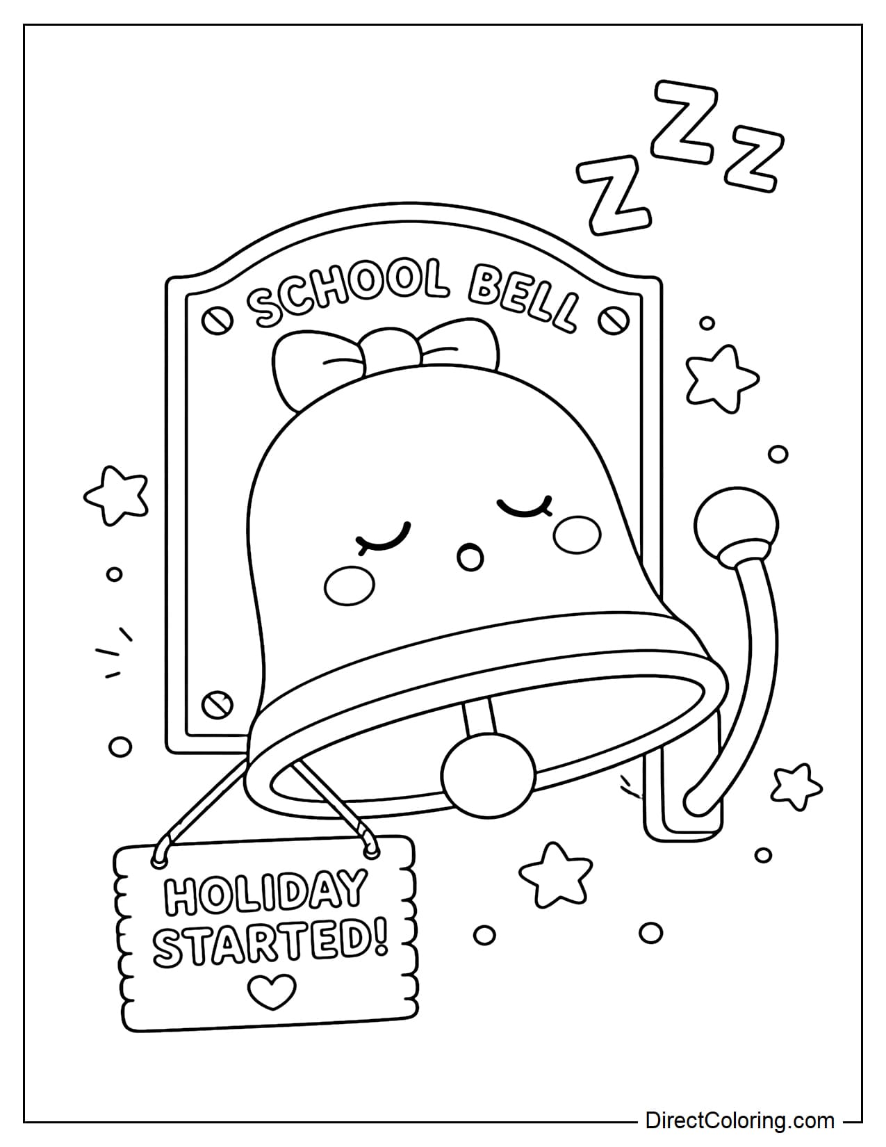 A school bell is sleeping with the symbol Zzz above it, indicating that the holiday has begun.