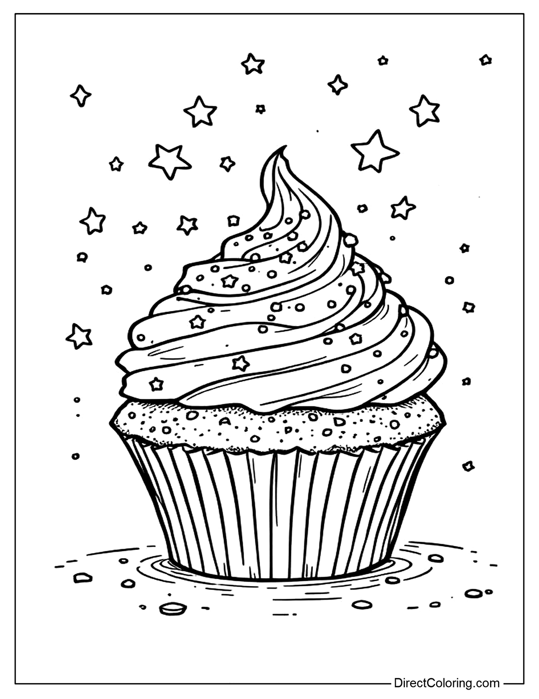 A Cupcake with Little Stars Coloring Page