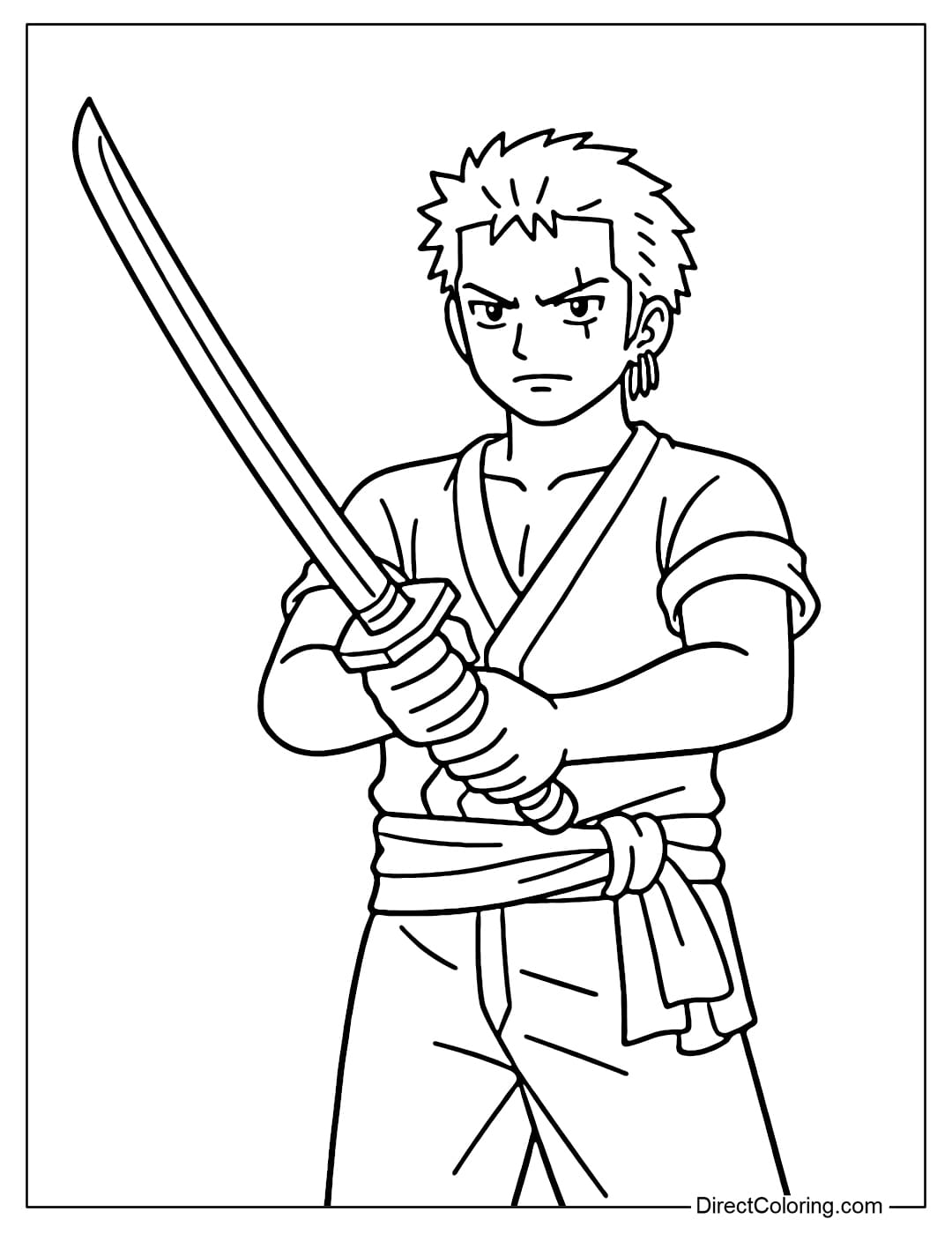 Zoro practicing with a sword in a simple pose.
