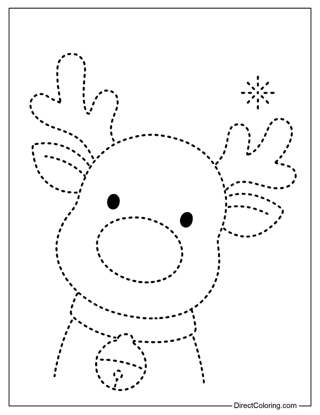 Cute Christmas Reindeer Tracing Coloring Page.