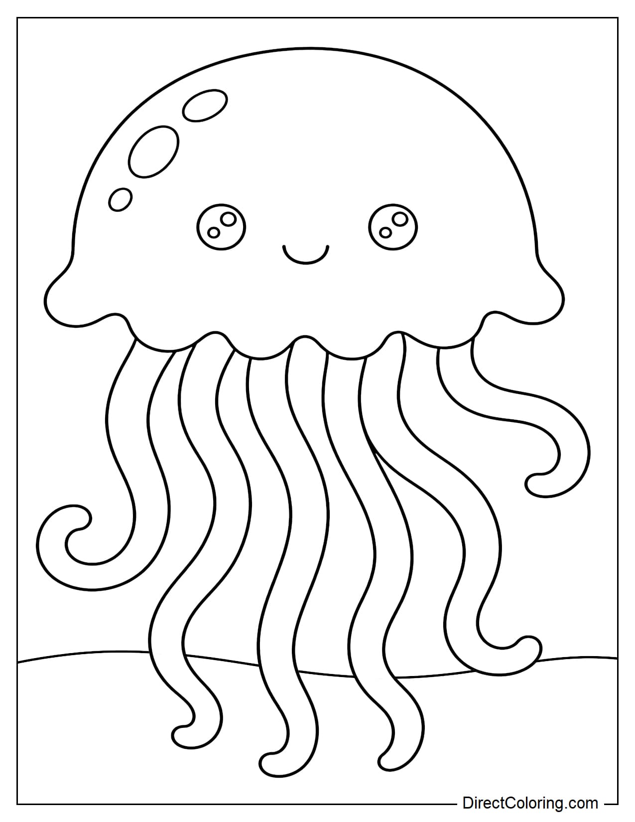 A large jellyfish is floating on the ocean surface with its round, soft body and long tentacles gently curving downwards.