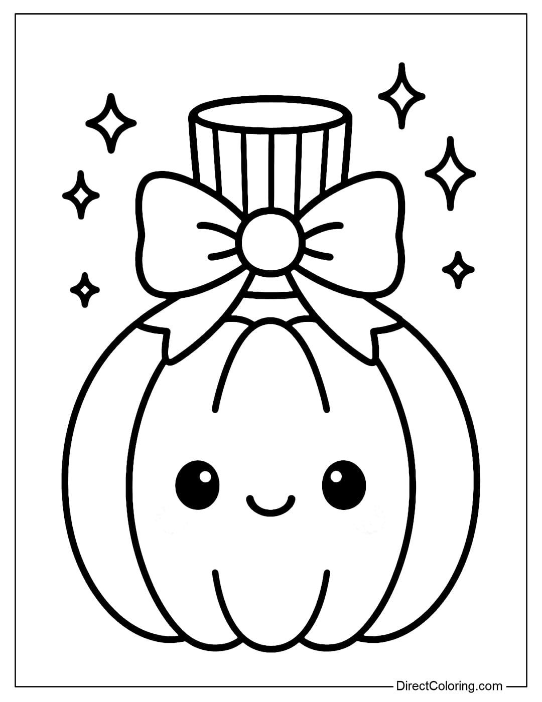 Cute pumpkin lotion bottle coloring page with bow and glitter star details.