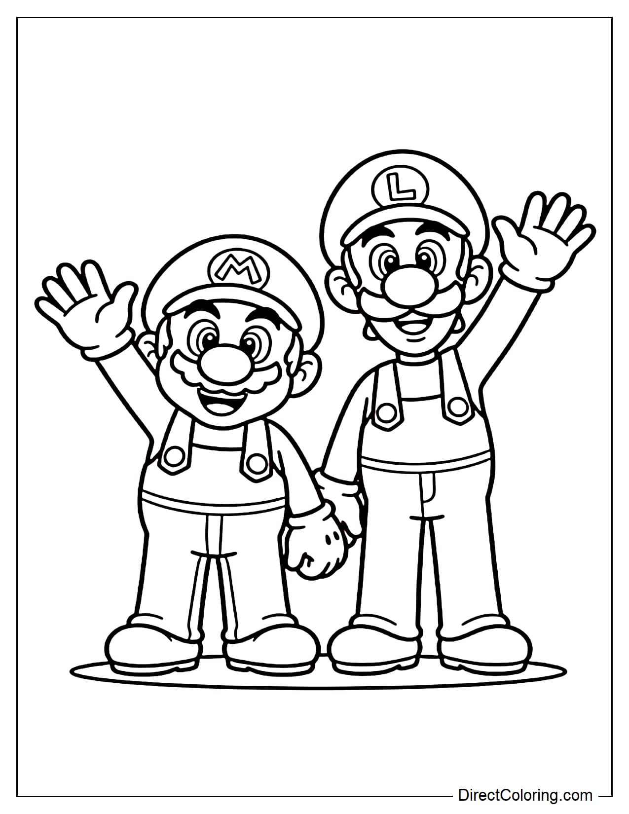 Mario and Luigi stand side by side in friendly poses, both raising a hand to wave.