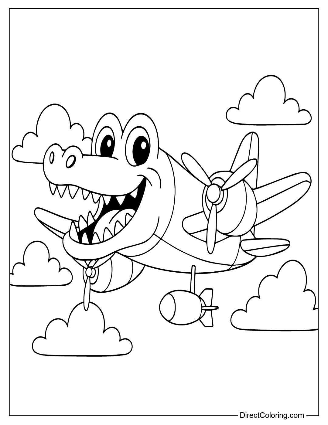 Cute Bombardiro Crocodilo Coloring Page Free Printable
