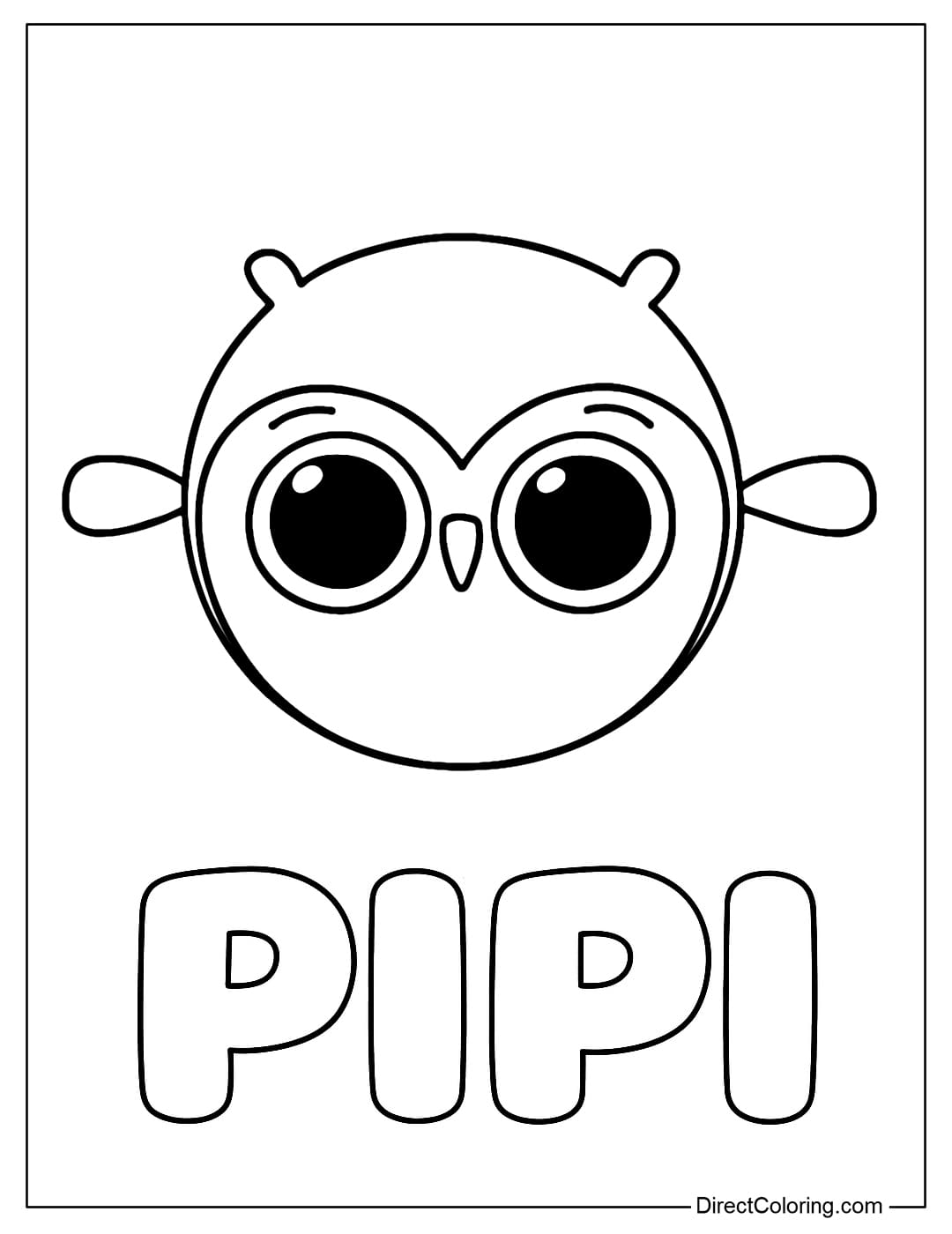 Coloring page of the lovely little Pipi owl from Bolofofos, with a round body, big round eyes, sparkling.