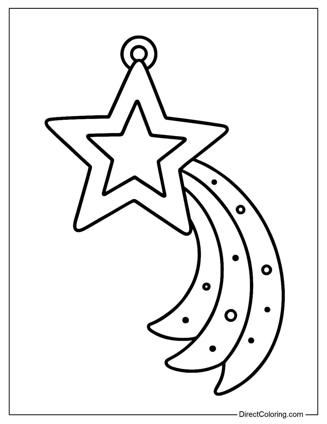 Christmas shooting star ornament coloring page with a hook.