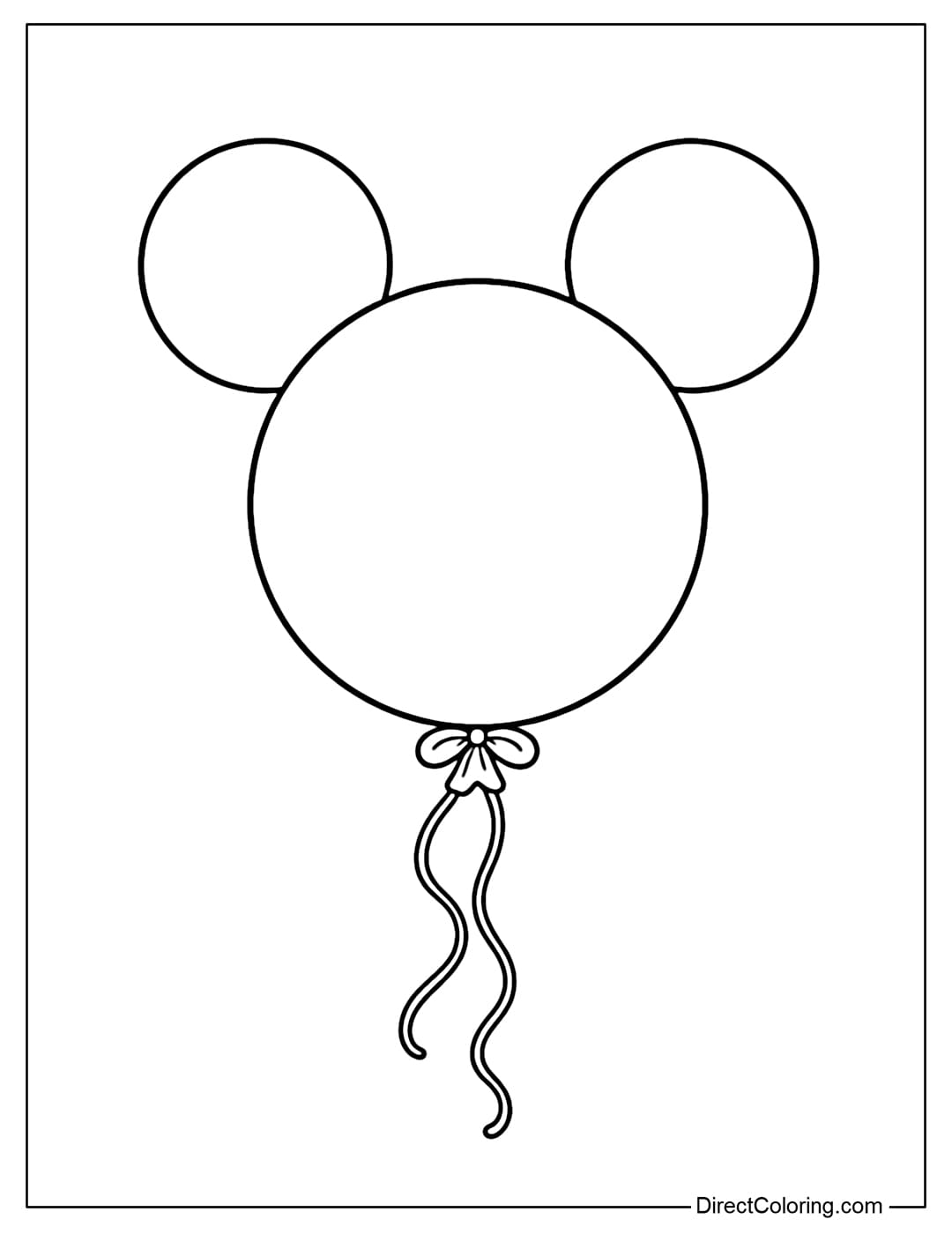 Coloring page of a Mickey Mouse head balloon.