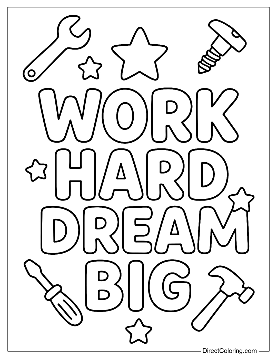 A coloring page with the words 