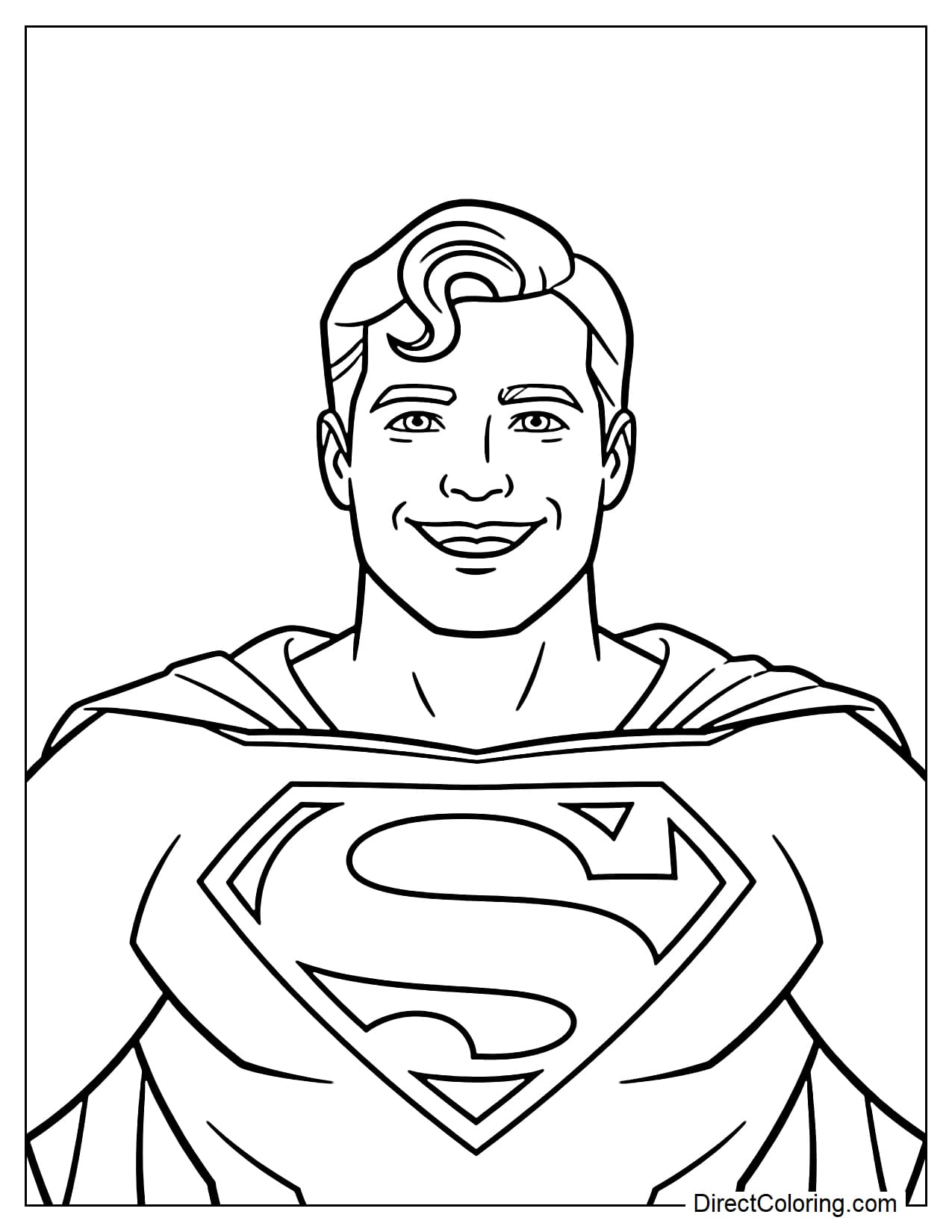 Superman's upper body laughing cheerfully with his mouth slightly open, bright eyes, and a simple cape behind him.