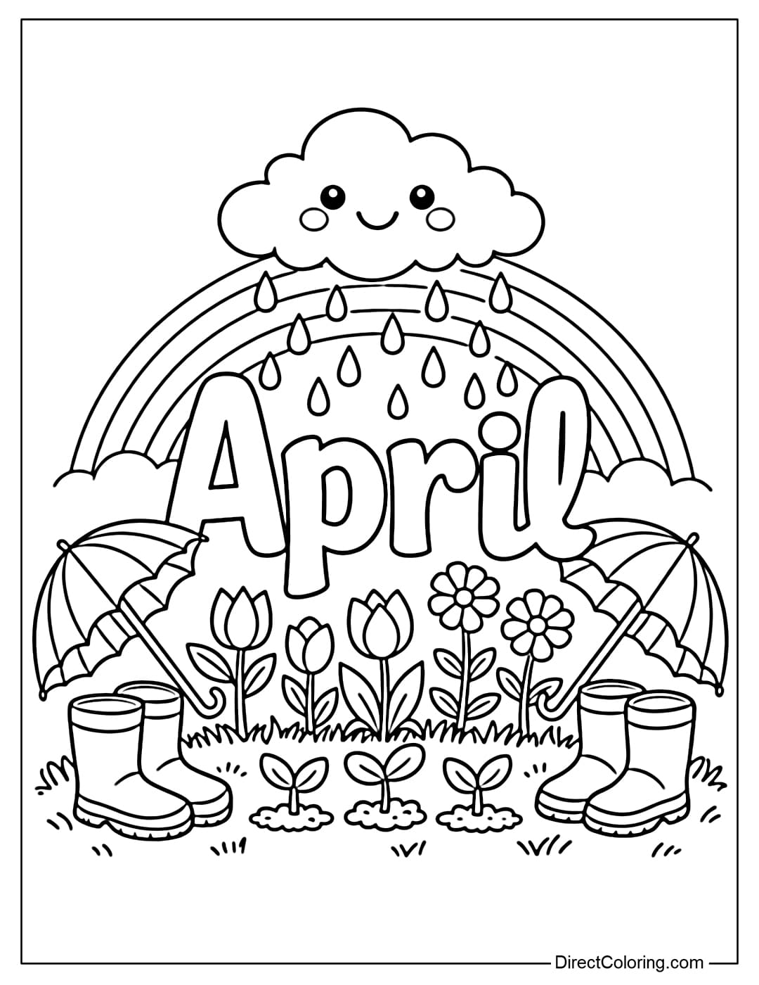 A coloring page with the word 