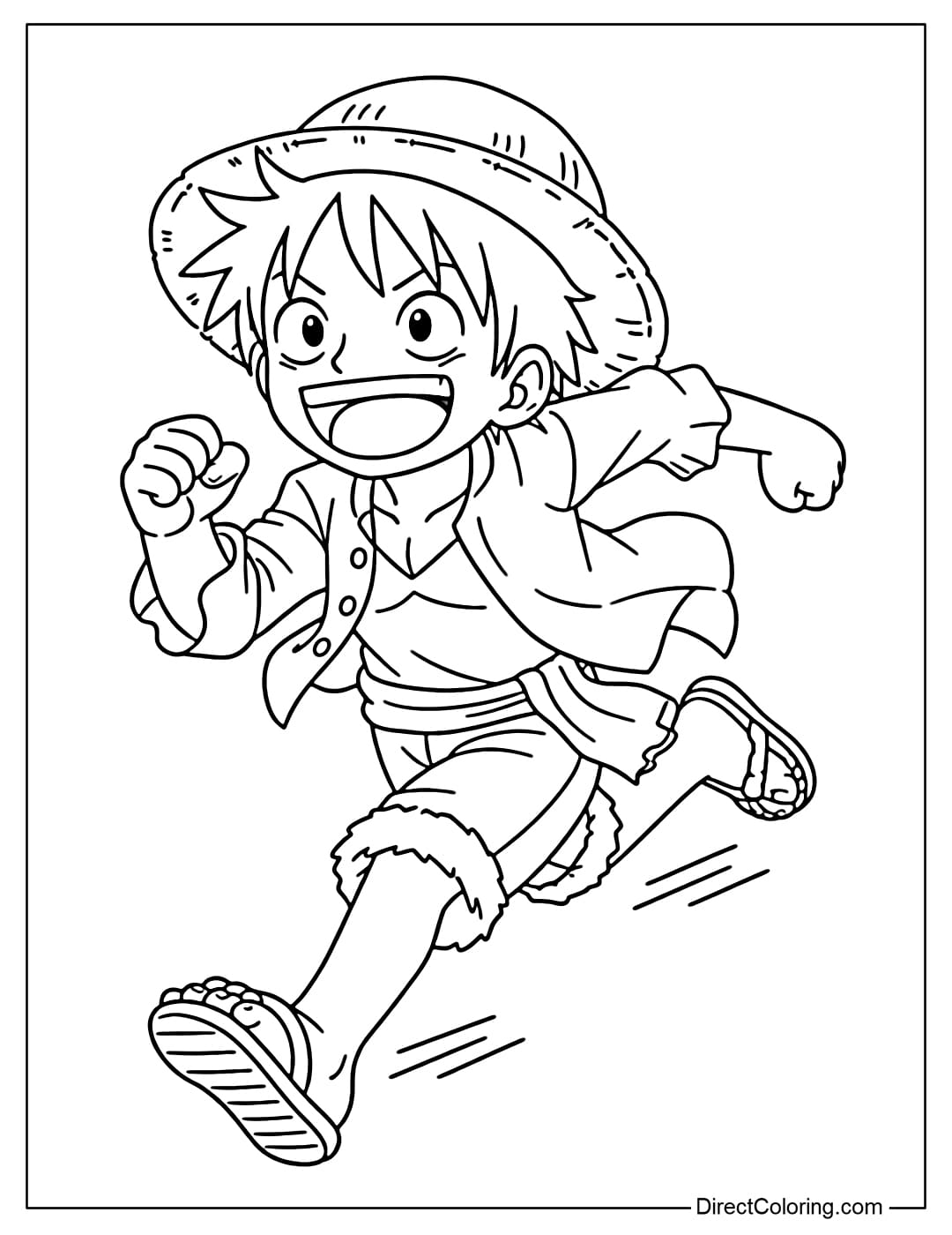 Luffy runs with a cheerful expression and simple movements.