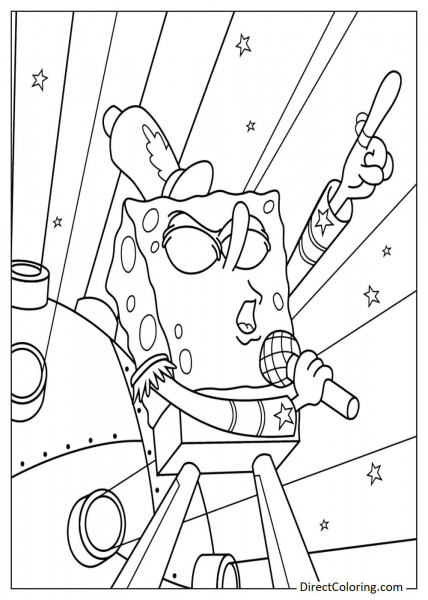 SpongeBob with microphone coloring sheet