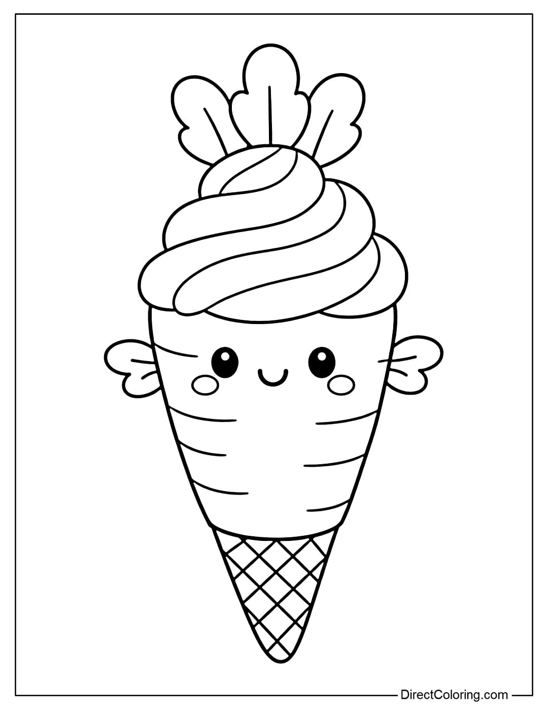 A cute carrot-shaped ice cream cone.