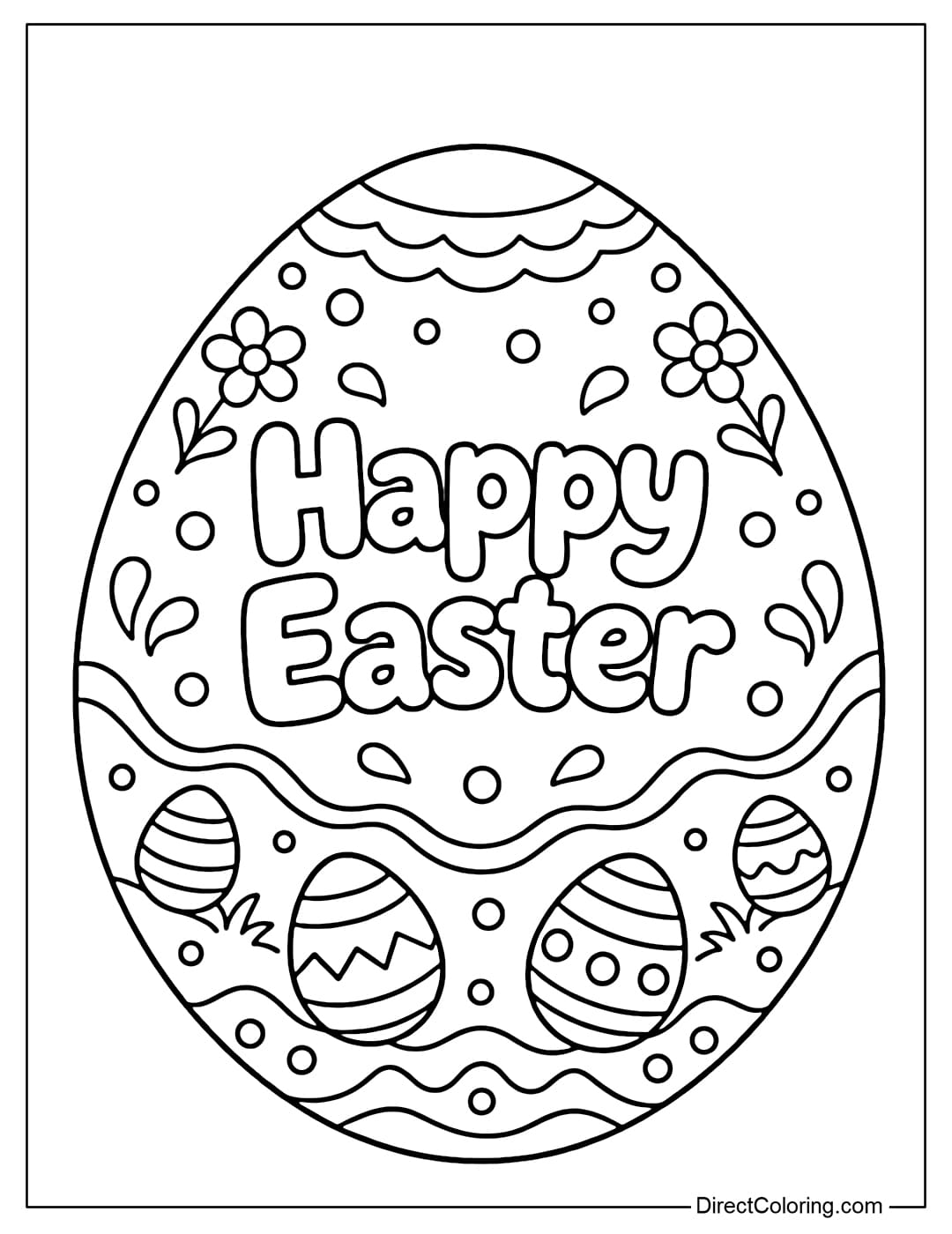 Coloring page of a large Easter egg with the words 