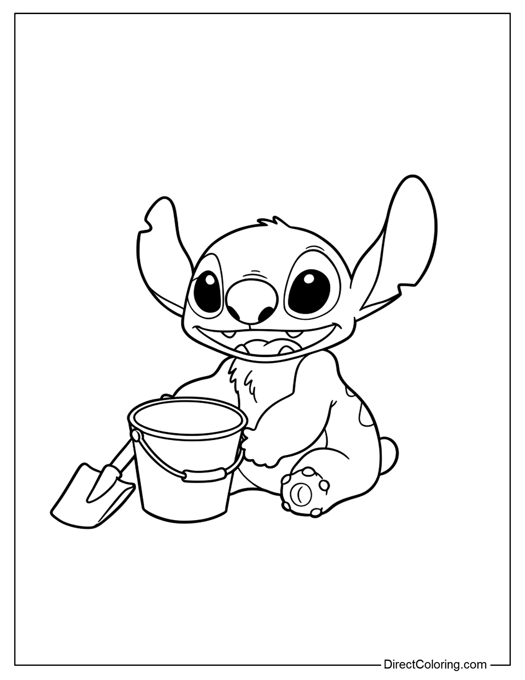 Stitch Building a Sandcastle Coloring Page