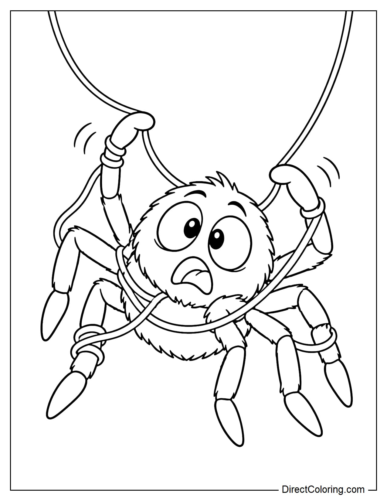 A clumsy spider has several legs tangled in its own silk and uses its two front legs to try to free itself.