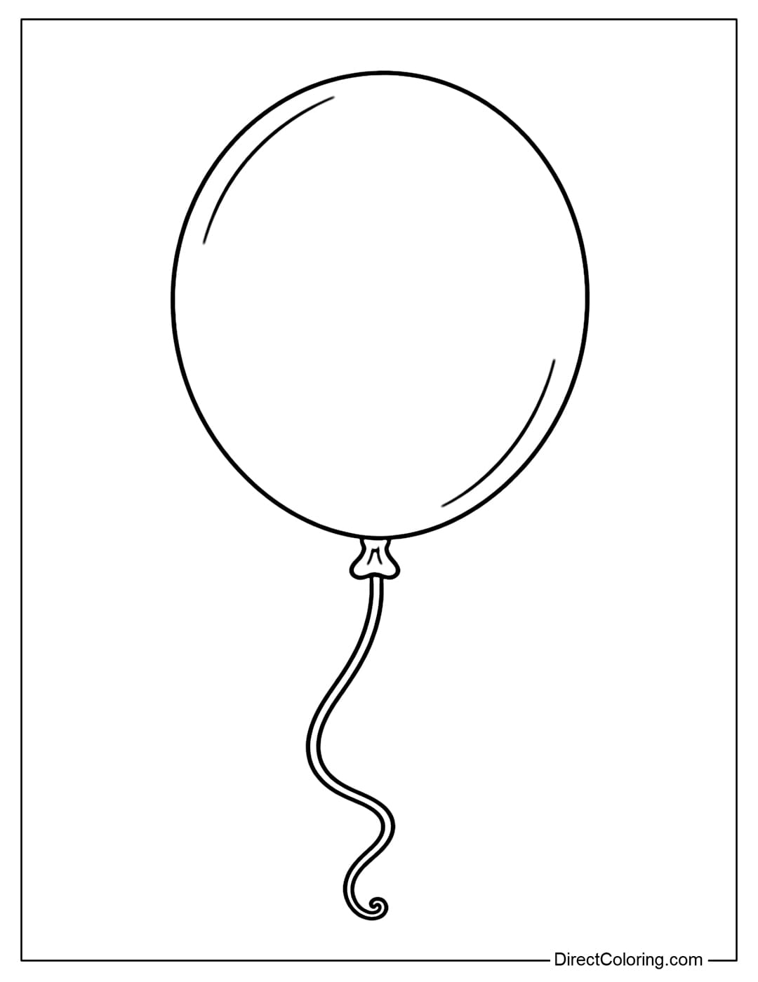 Coloring page of a large oval balloon with a gently curved string.