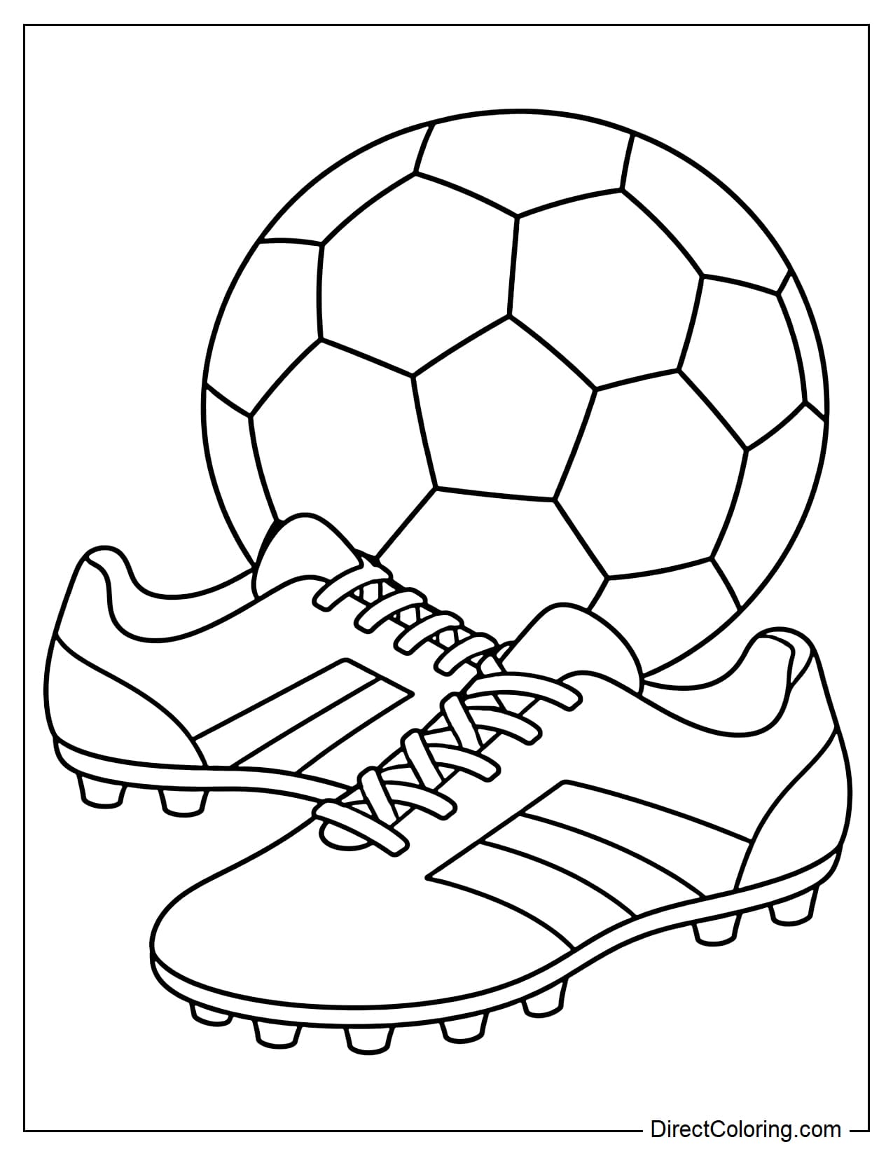 Soccer shoes placed next to a large ball, with details of laces and studs.