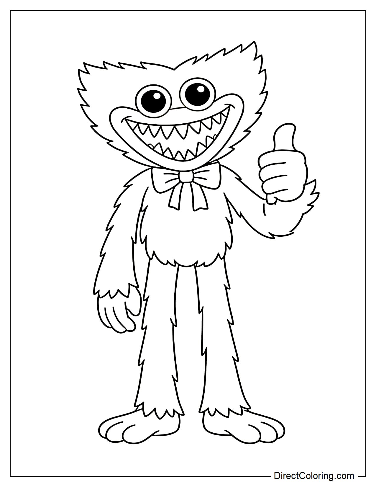 Huggy Wuggy stands alone, giving a thumbs-up sign.