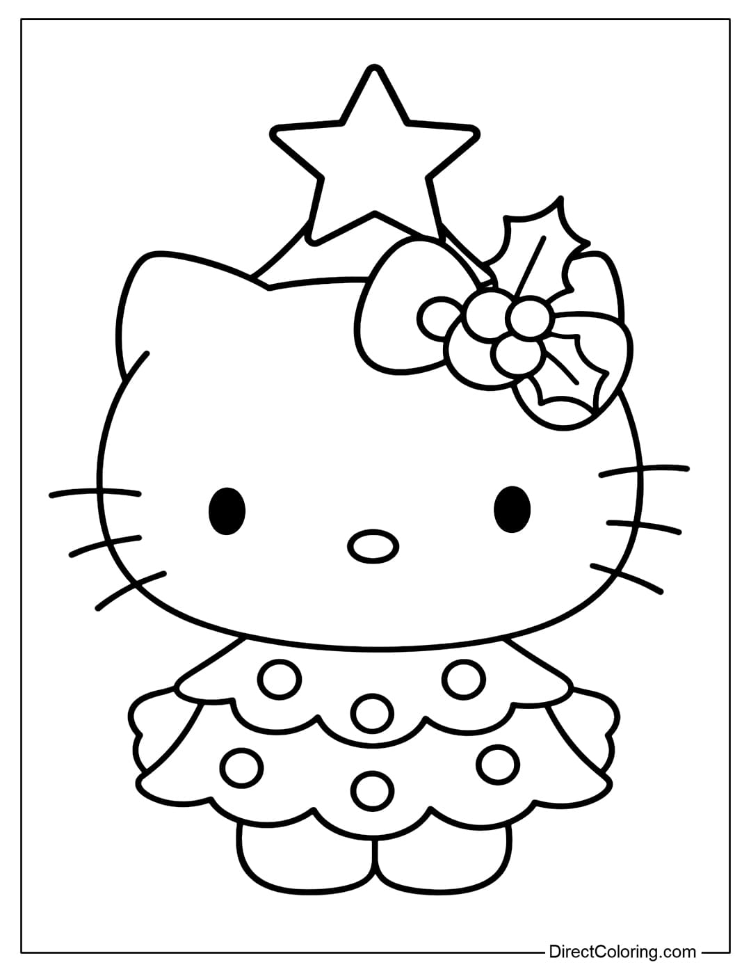 Hello Kitty coloring page transformed into a cute Christmas tree.