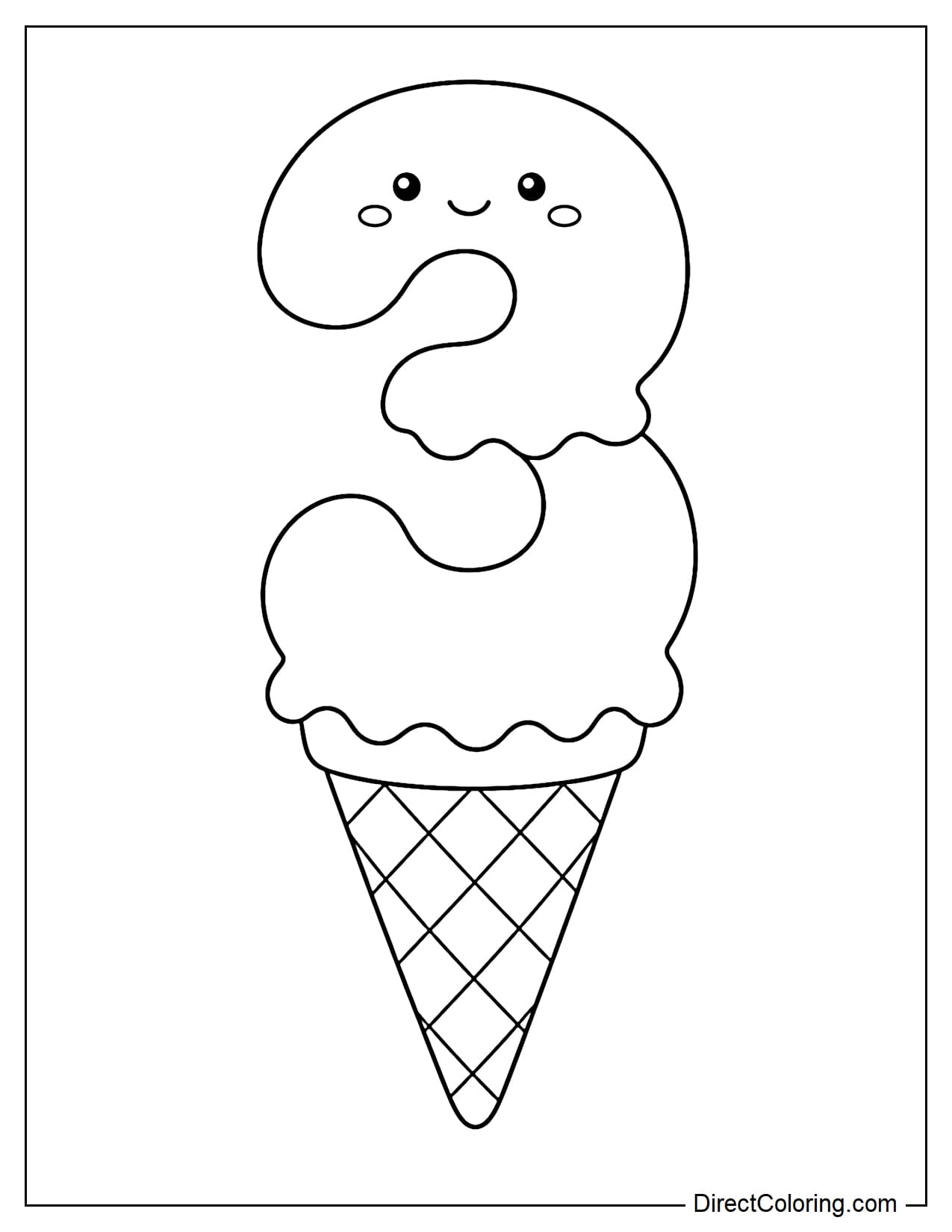 Number 3 is transformed into two scoops of ice cream stacked on top of each other on a cone.