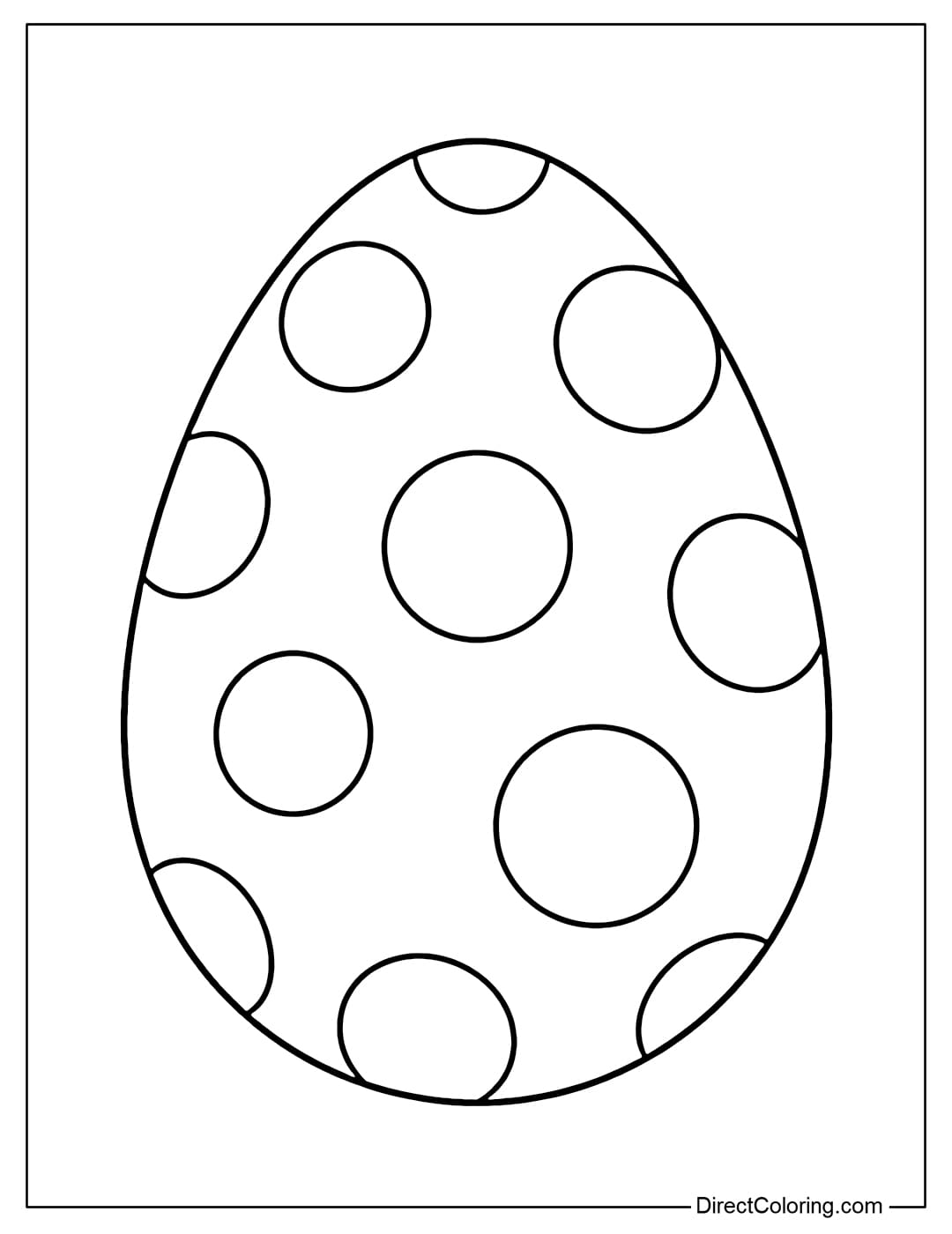 An Easter egg coloring page with large polka dots.