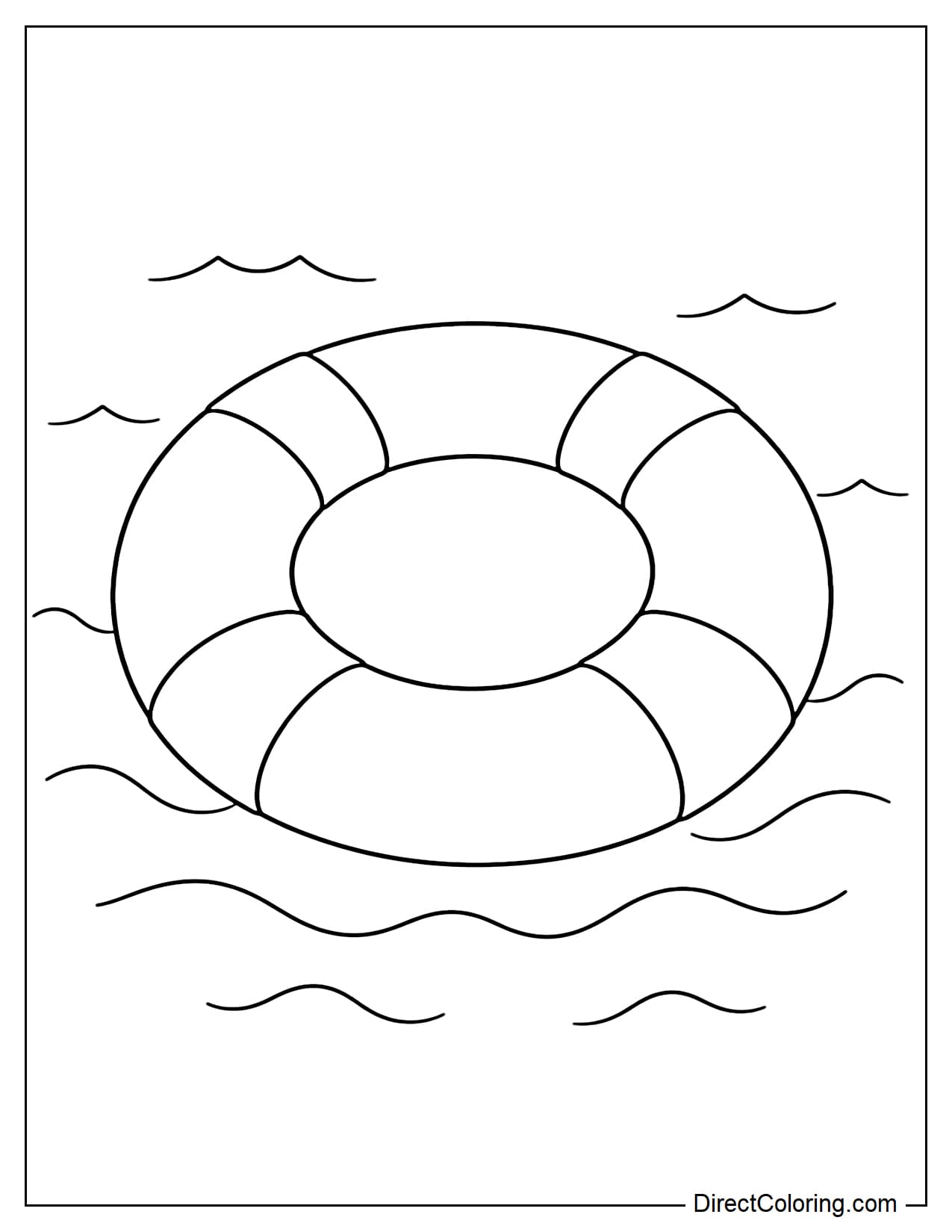 A round lifebuoy floating on the water with gentle waves around it.