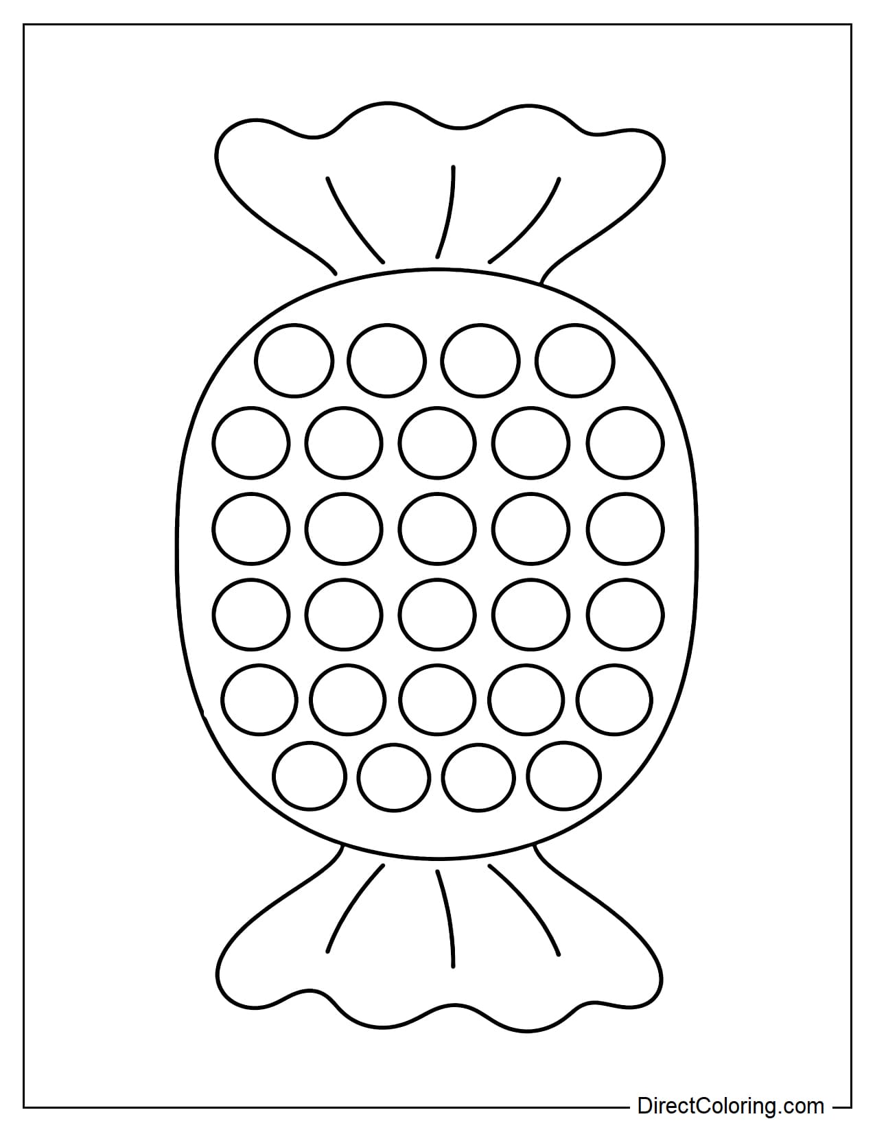 A candy-shaped pop-it with simple twisted ends, and round bubbles evenly distributed throughout the candy body.