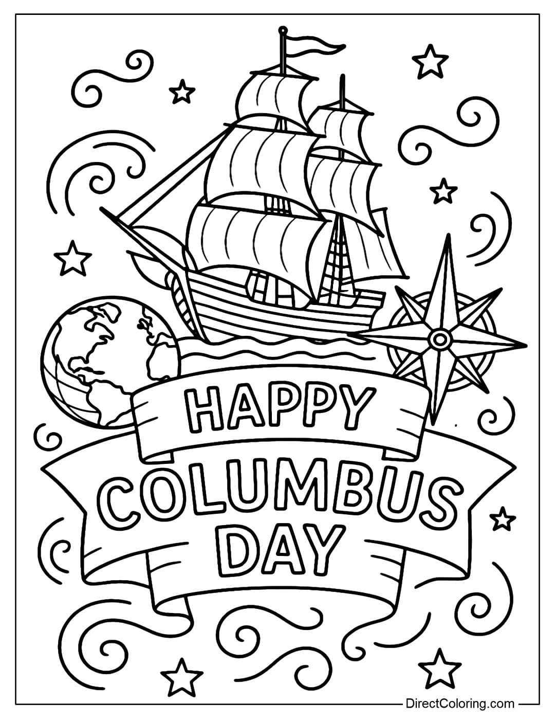 Coloring page of a banner decorated with the words 
