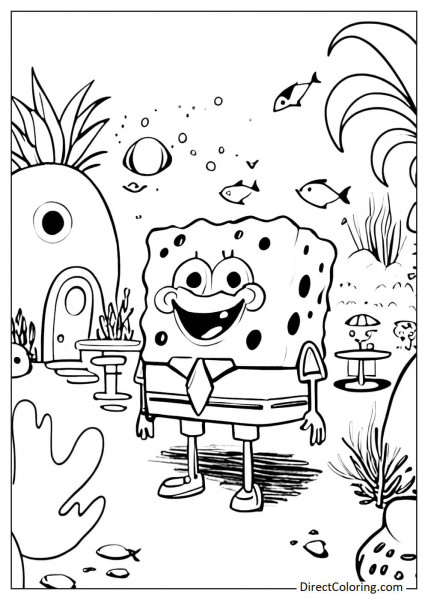 SpongeBob under the sea in a coloring book