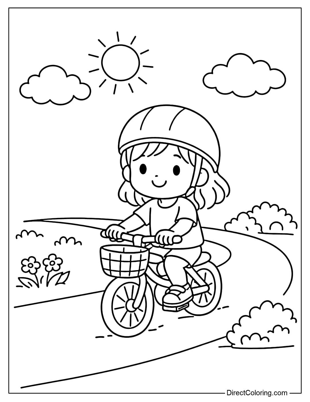 A little girl is riding a bike on the road.