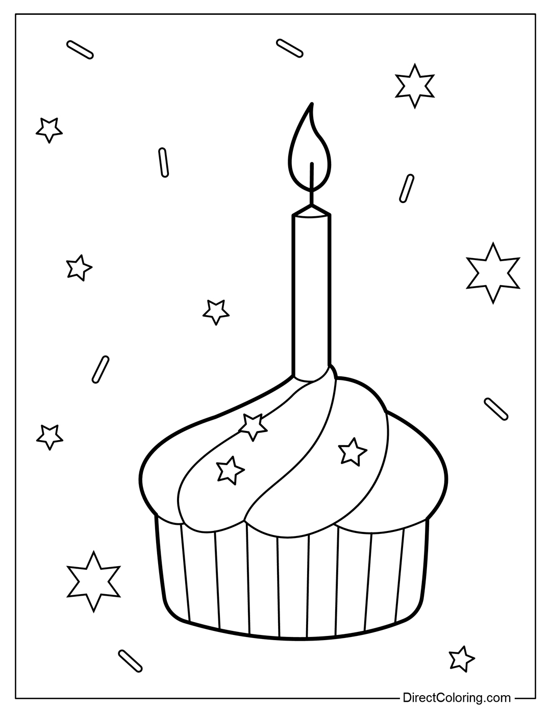 Birthday Cupcake with Candles Color Page