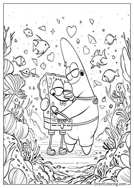 SpongeBob and Patrick under the sea coloring