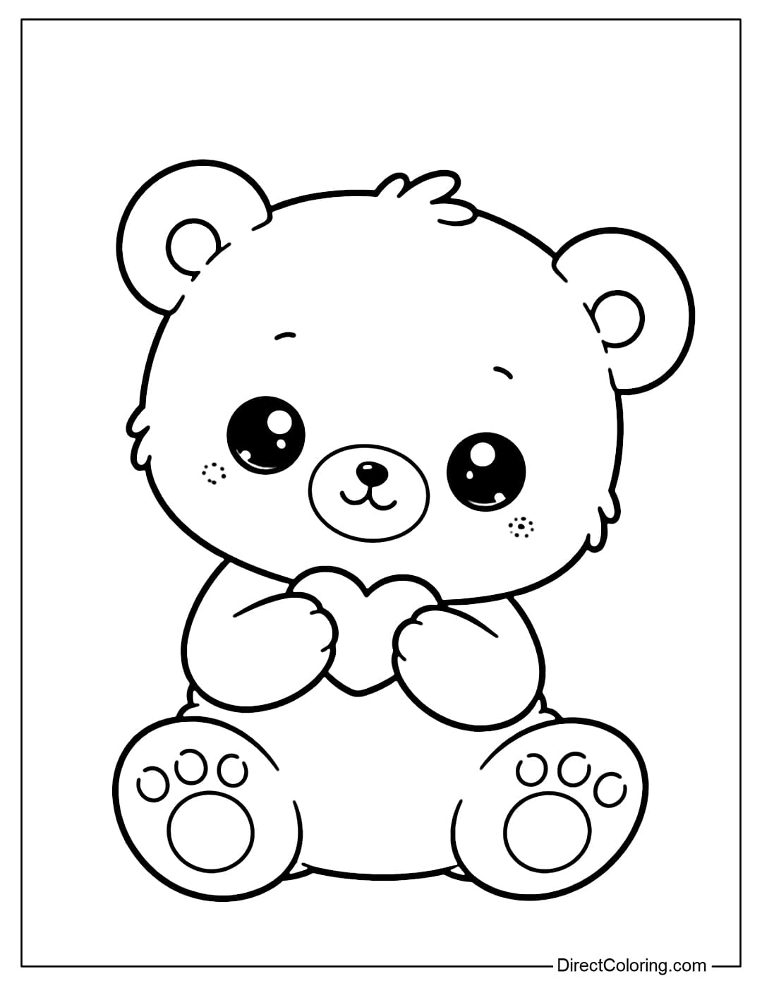 A coloring page of a tiny teddy bear with a round face and cute baby ears.