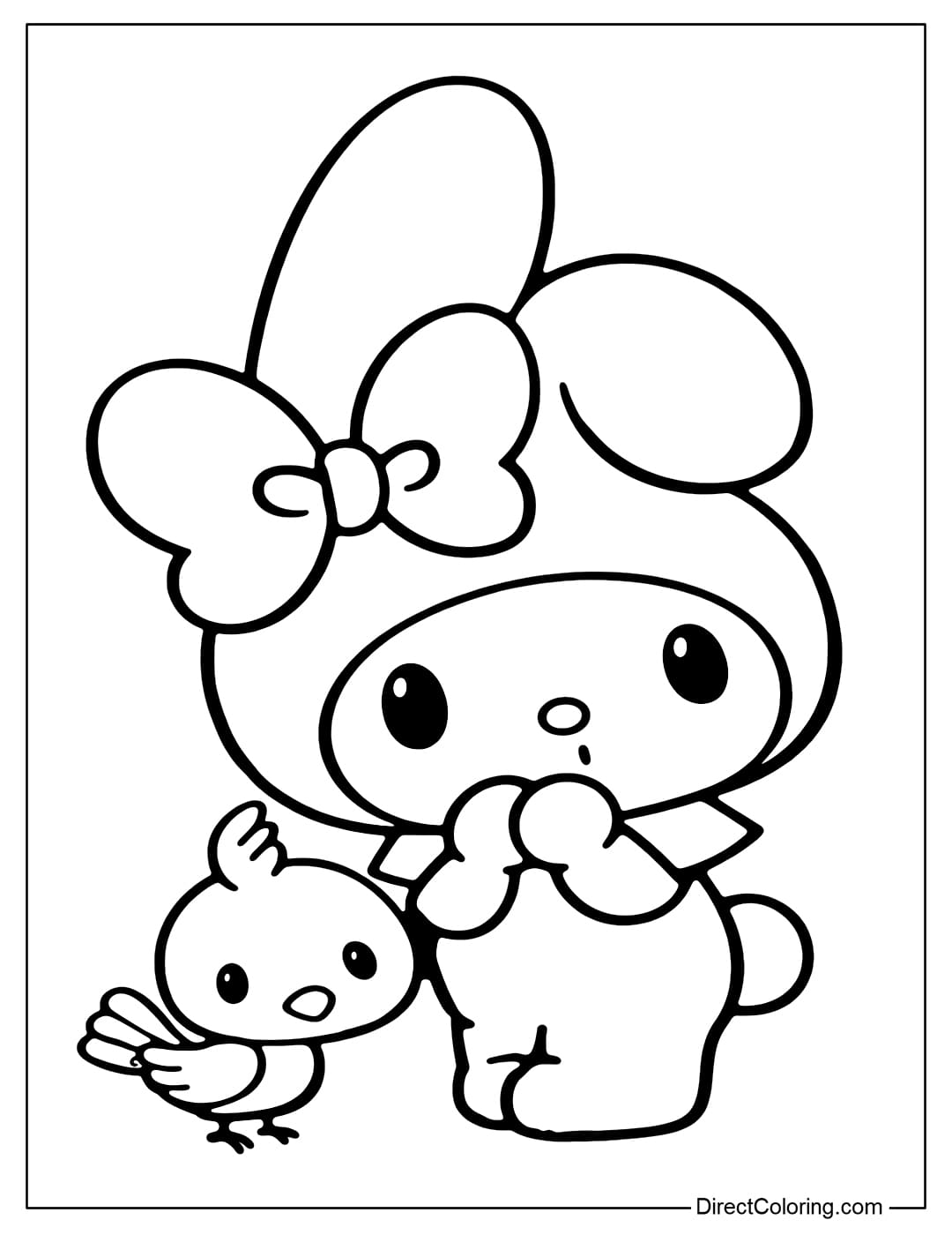 My Melody is looking surprised, standing next to the cute little Tori.