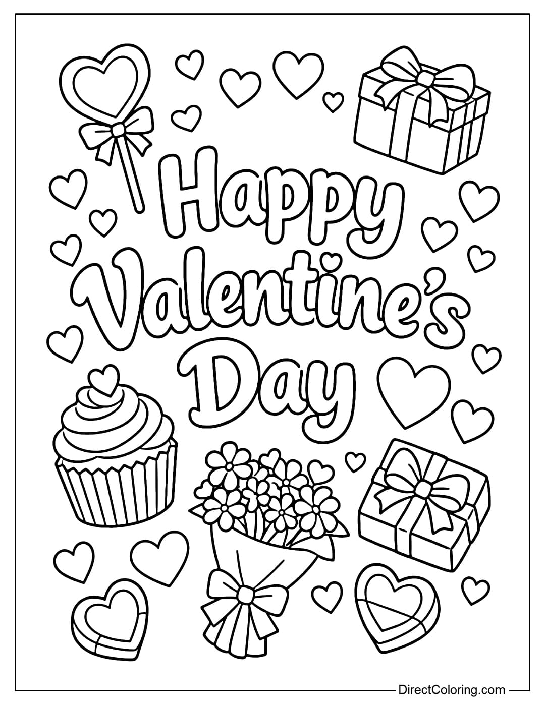 A coloring page with the words 