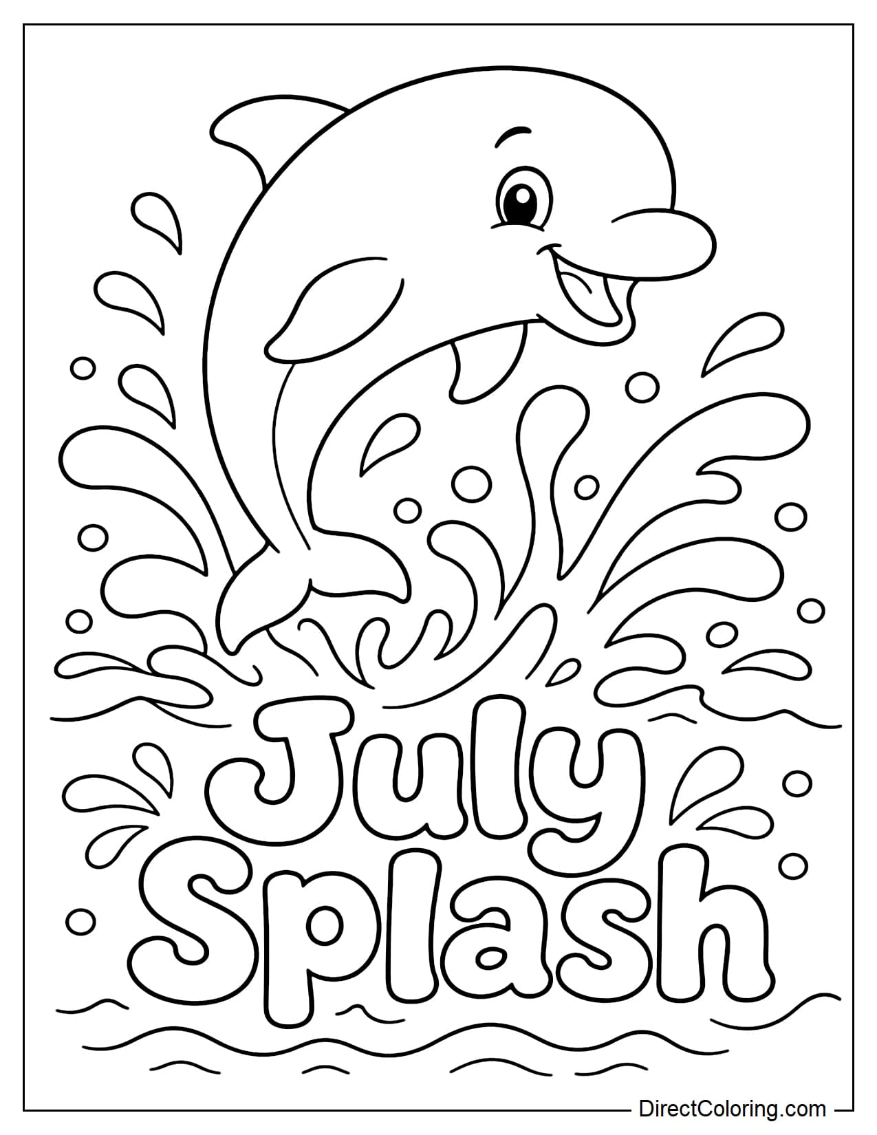 An adorable dolphin is jumping out of the water with large splashes of water and the words 