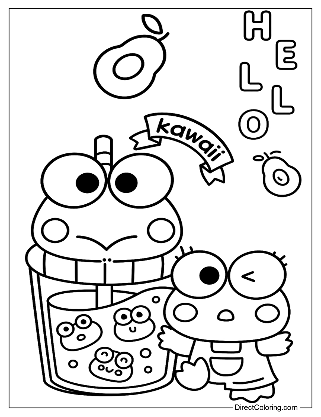 Keroppi Avocado Drink Coloring Page to Print