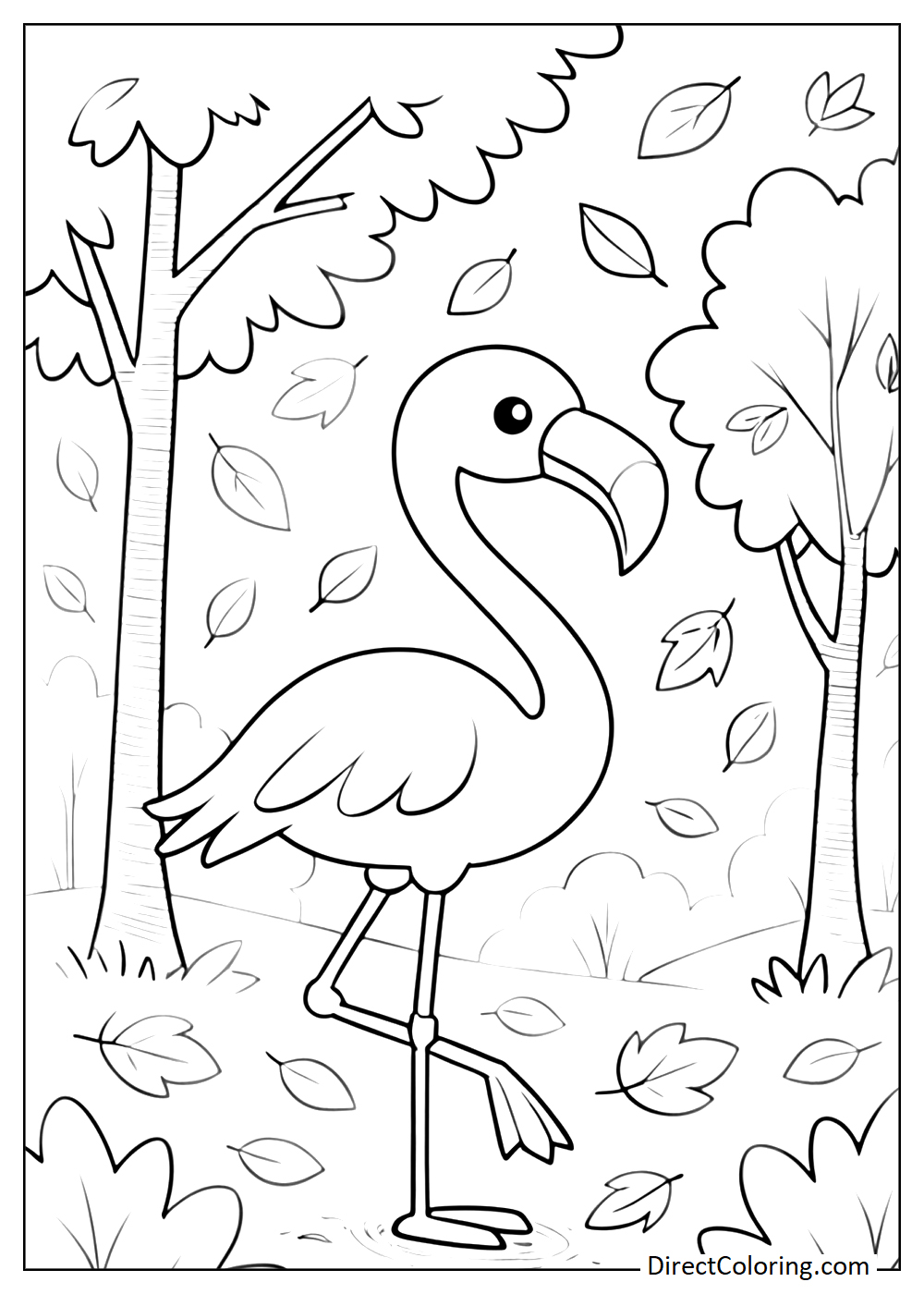 Flamingo in autumn coloring page