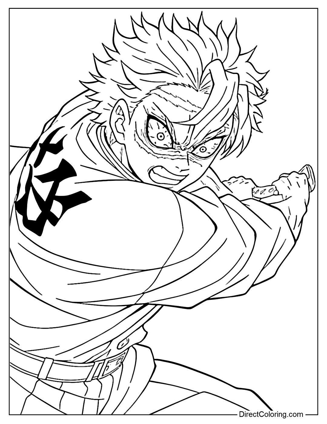 Sanemi Infinity Castle Coloring Page Kimetsu no Yaiba