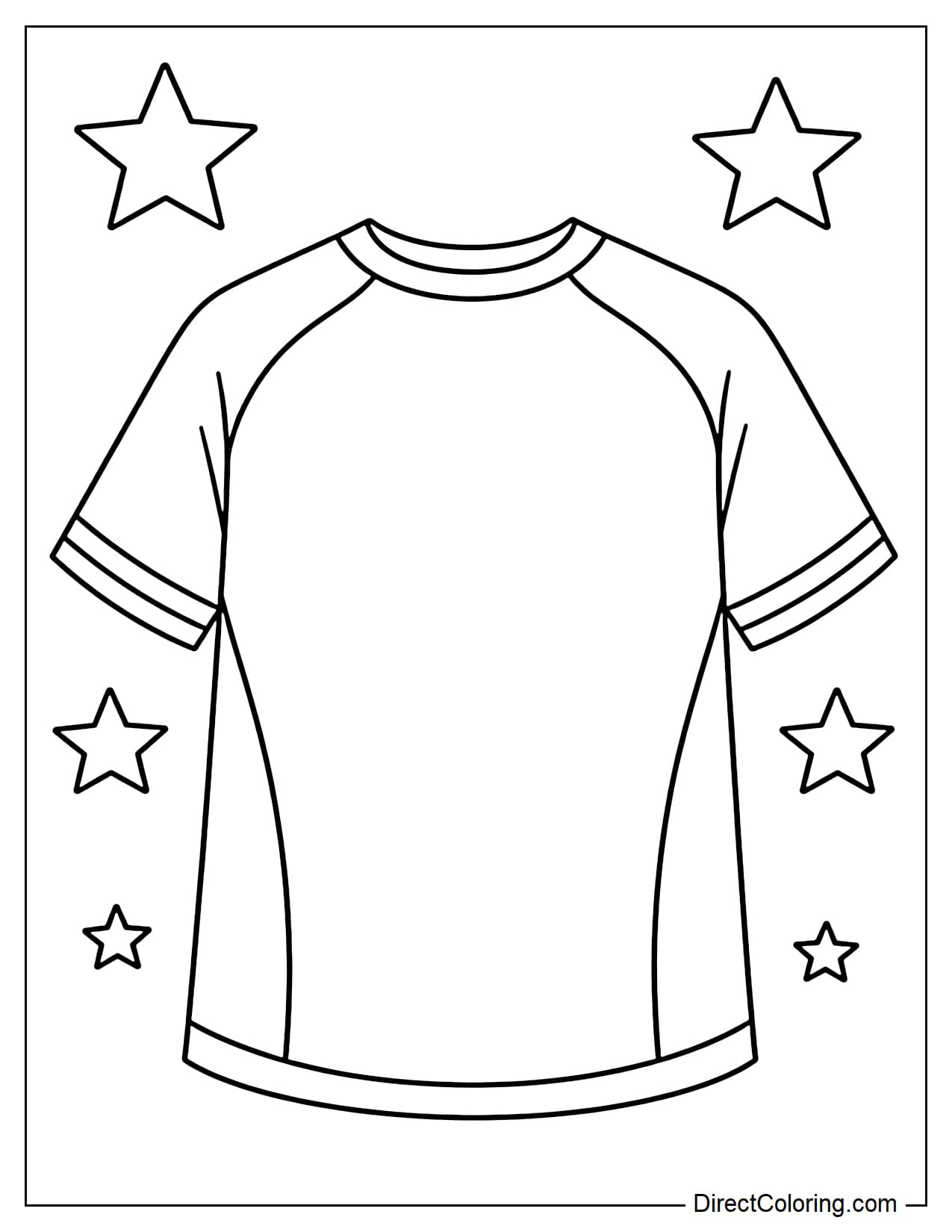 A large soccer jersey in the center, surrounded by a few stars.