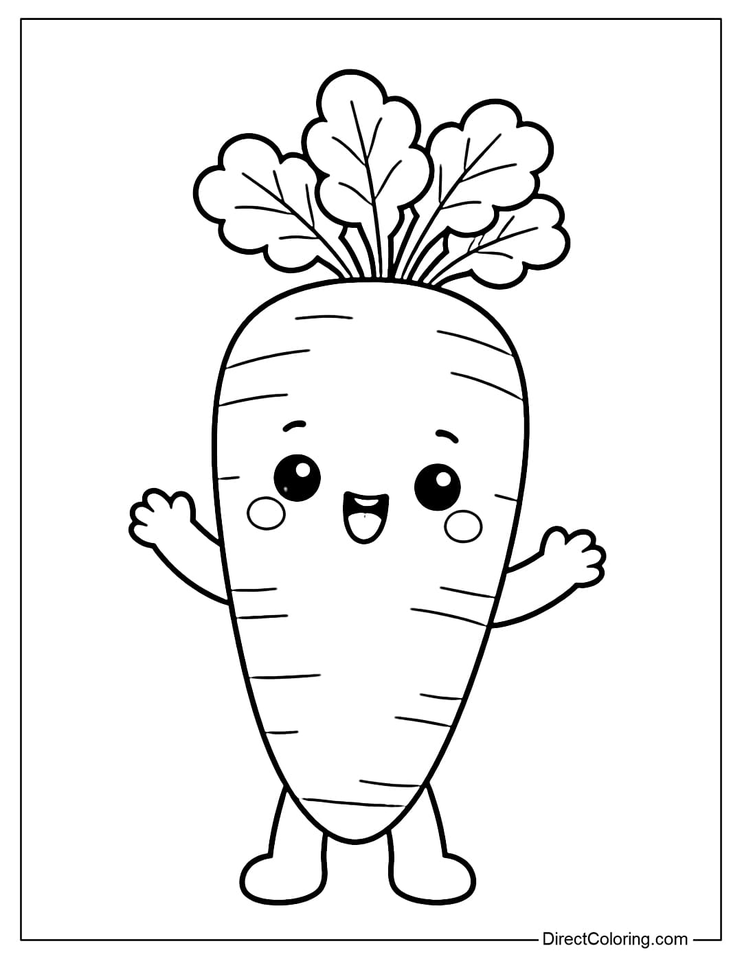A carrot with small arms and legs standing happily, in a cute style.