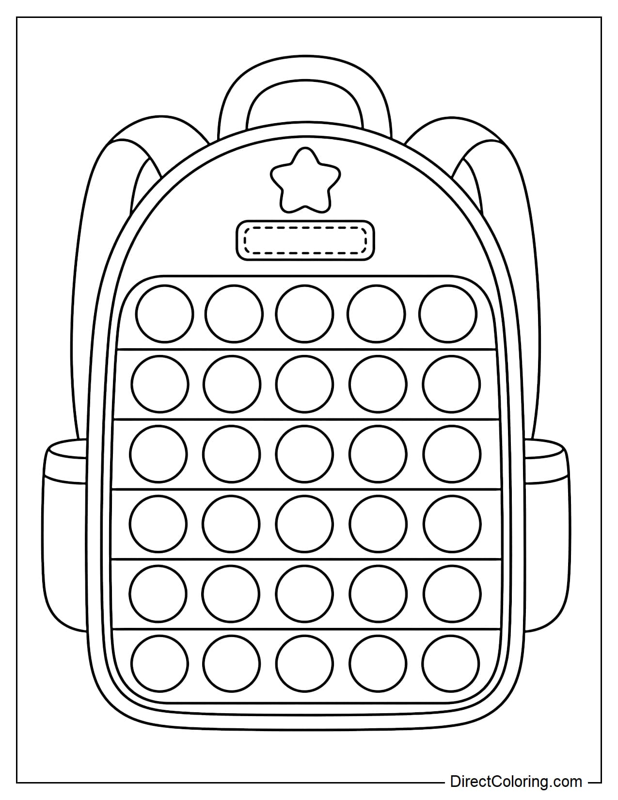 A backpack-shaped pop-it with a simple, rounded shape, and round bubbles evenly arranged inside the backpack.