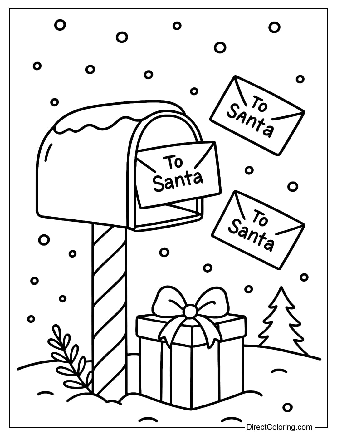 A metal mailbox coloring page opens with 